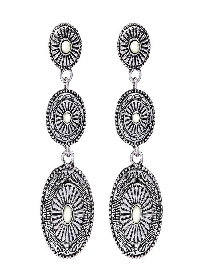 Wojgzon Vintage Western Earrings for Women, Silver Concho Cowgirl Earrings, Country Jewelry for Woman - Image 1